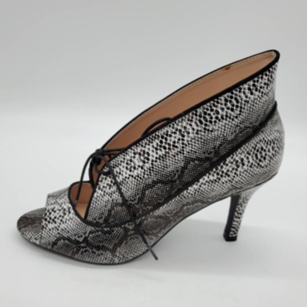 Midnight Velvet Shoes Womens Black Snake Print 8 Exotic Pumps Laces Peep Toe
